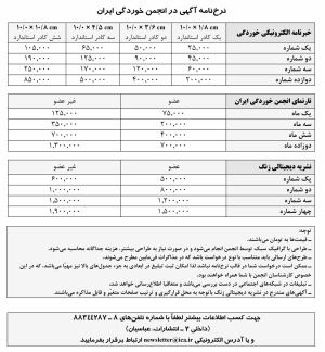 نرخ‌نامه آگهی در انجمن خوردگی ایران