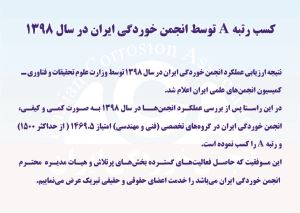 کسب رتبه A توسط انجمن خوردگی ایران در سال 1398